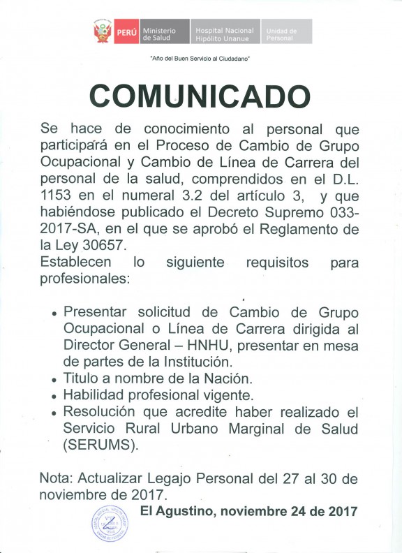 COMUNICADO CAMBIO GRUPO OCUPACIONAL
