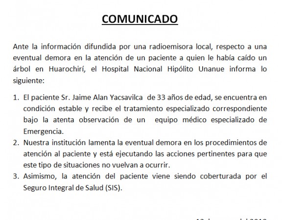 COMUNICADO ACCIDENTEADO EN HUAROCHIRI