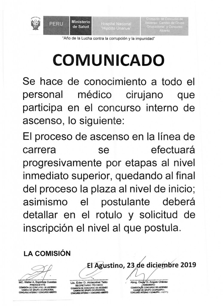 COMUNICADO PERSONAL MEDICO CIRUJANO