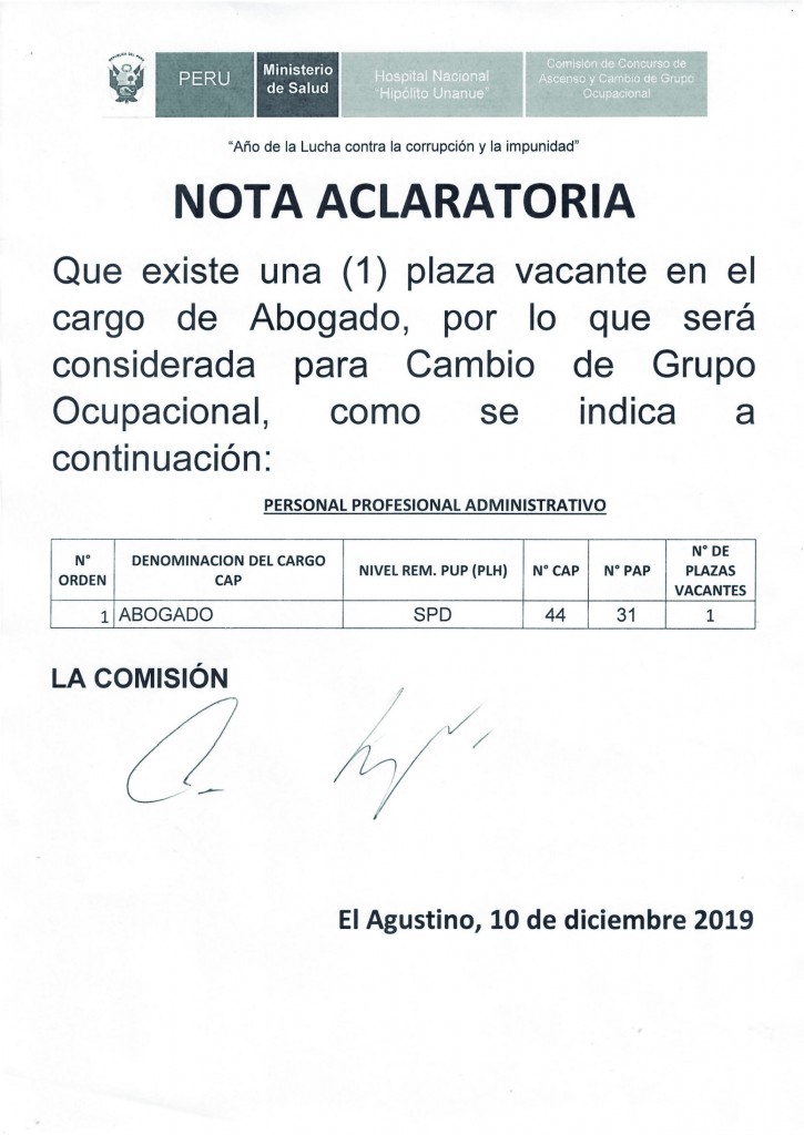 NOTA ACLARATORIA CAMBIO DE GRUPO OCUPACIONAL