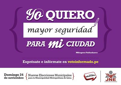 Felicitamos a Milagros Valladares que  es la ganadora del pack con merchandising de Voto Informado. Ella se expresó e informó. La primera frase ganadora fue: